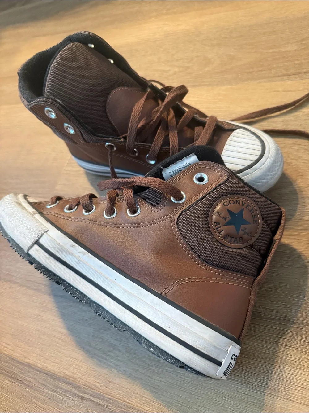 Converse Kids Brown leather High-Top Sneakers with White Toe